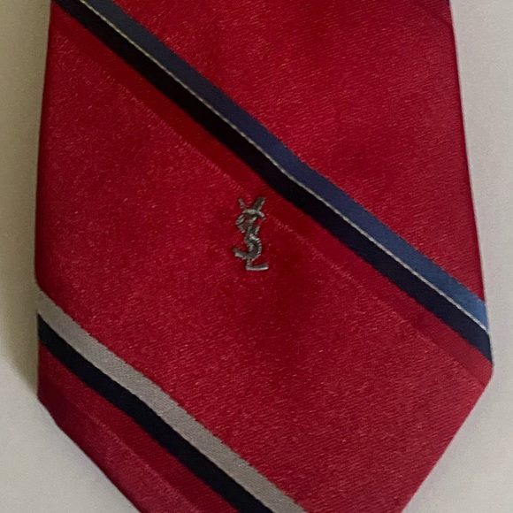 YSL Men's Red Striped Silk Neck Tie - Picture 7 of 10